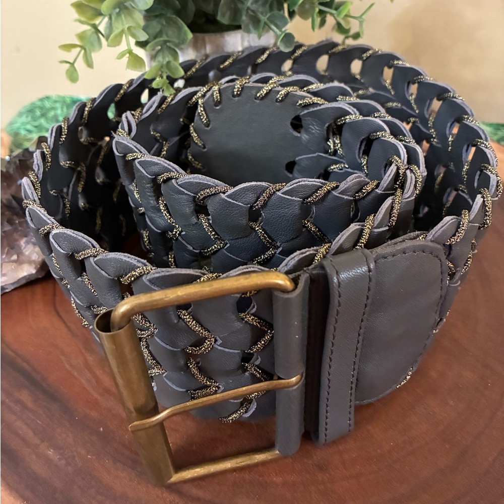 Elegant Dark Gray Belt with Brass Buckle